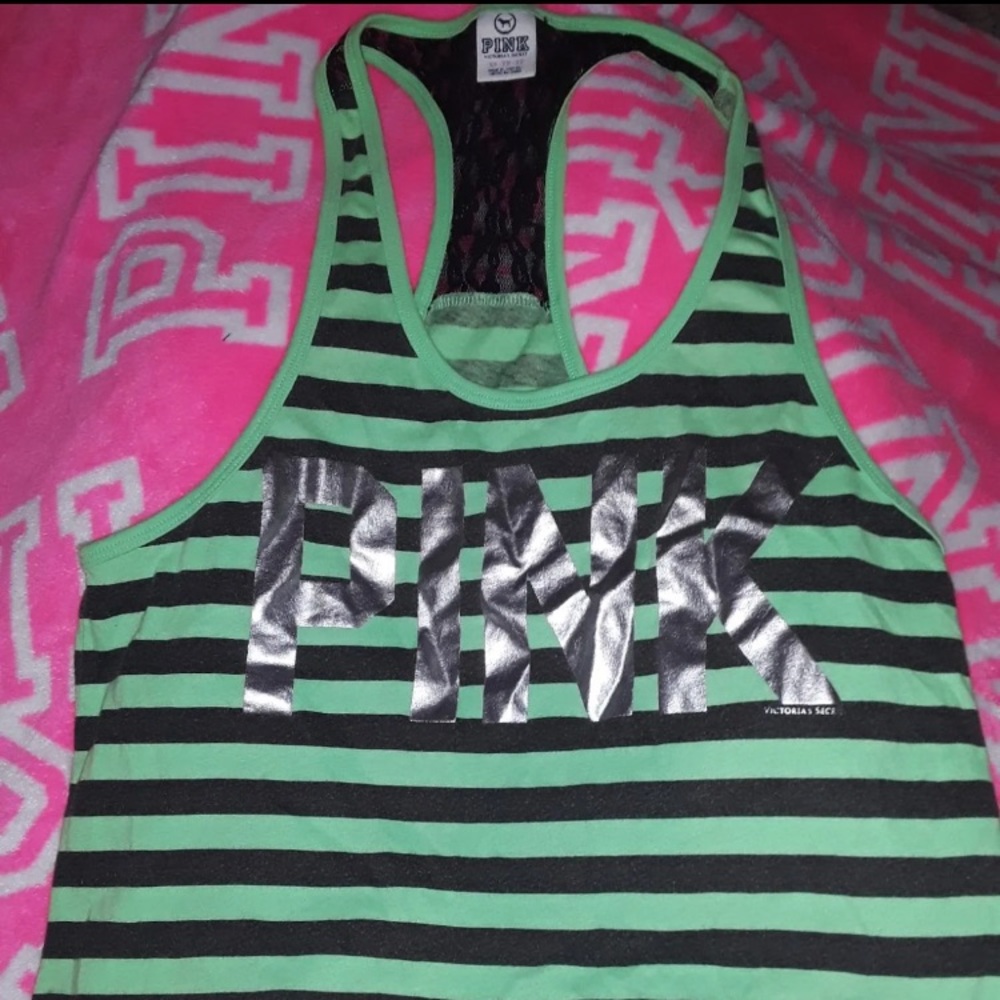 Vs pink striped logo tank